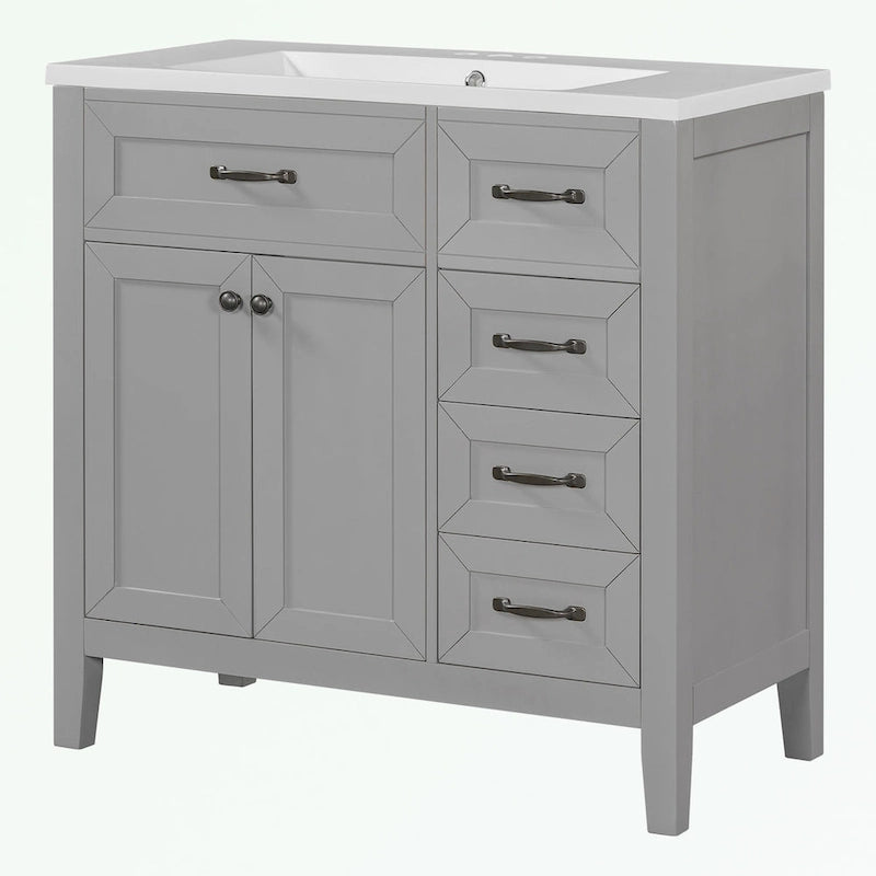 Meuble-lavabo autoportant de 36 po, gris/blanc/noir, avec un évier et des tiroirs