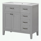 Meuble-lavabo autoportant de 36 po, gris/blanc/noir, avec un évier et des tiroirs