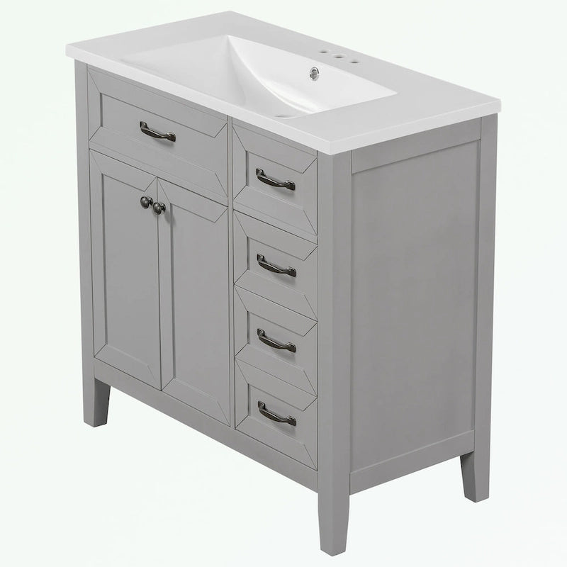 Meuble-lavabo autoportant de 36 po, gris/blanc/noir, avec un évier et des tiroirs