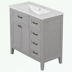 Meuble-lavabo autoportant de 36 po, gris/blanc/noir, avec un évier et des tiroirs