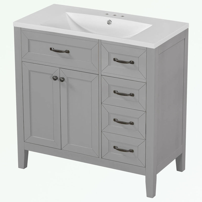 Meuble-lavabo autoportant de 36 po, gris/blanc/noir, avec un évier et des tiroirs