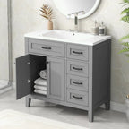 Meuble-lavabo autoportant de 36 po, gris/blanc/noir, avec un évier et des tiroirs