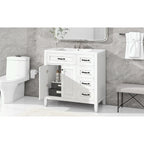 Meuble-lavabo autoportant de 36 po, gris/blanc/noir, avec un évier et des tiroirs