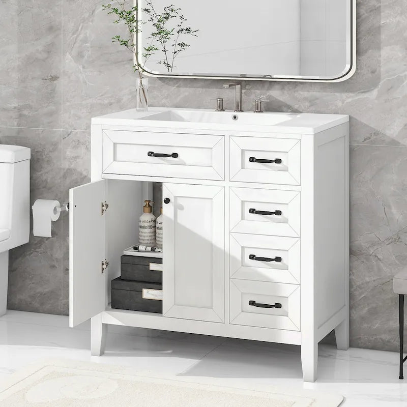 Meuble-lavabo autoportant de 36 po, gris/blanc/noir, avec un évier et des tiroirs