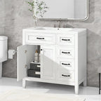 Meuble-lavabo autoportant de 36 po, gris/blanc/noir, avec un évier et des tiroirs