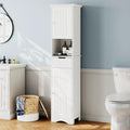 Meuble colonne de rangement de salle de bain autoportant en bois blanc