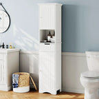 Meuble colonne de rangement de salle de bain autoportant en bois blanc