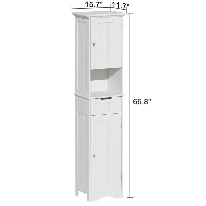 Meuble colonne de rangement de salle de bain autoportant en bois blanc