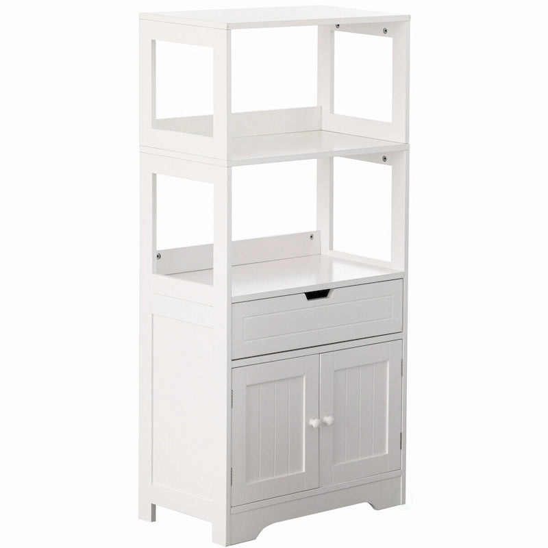 Armoire de rangement haute blanche, 1 tiroir et 2 portes, pour 1 personne