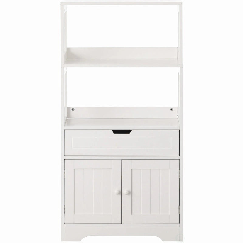 Armoire de rangement haute blanche, 1 tiroir et 2 portes, pour 1 personne