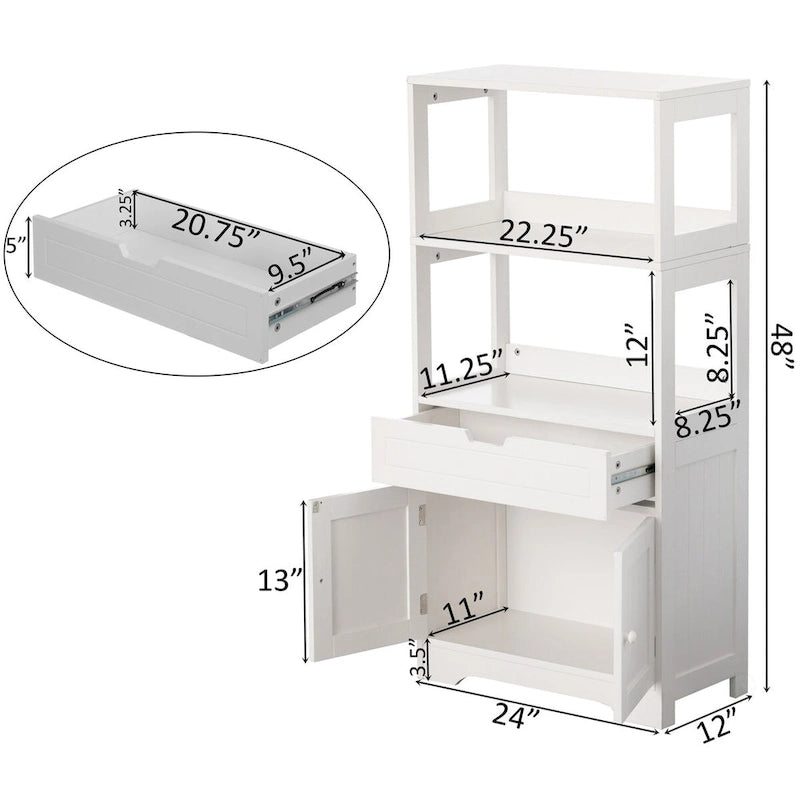 Armoire de rangement haute blanche, 1 tiroir et 2 portes, pour 1 personne