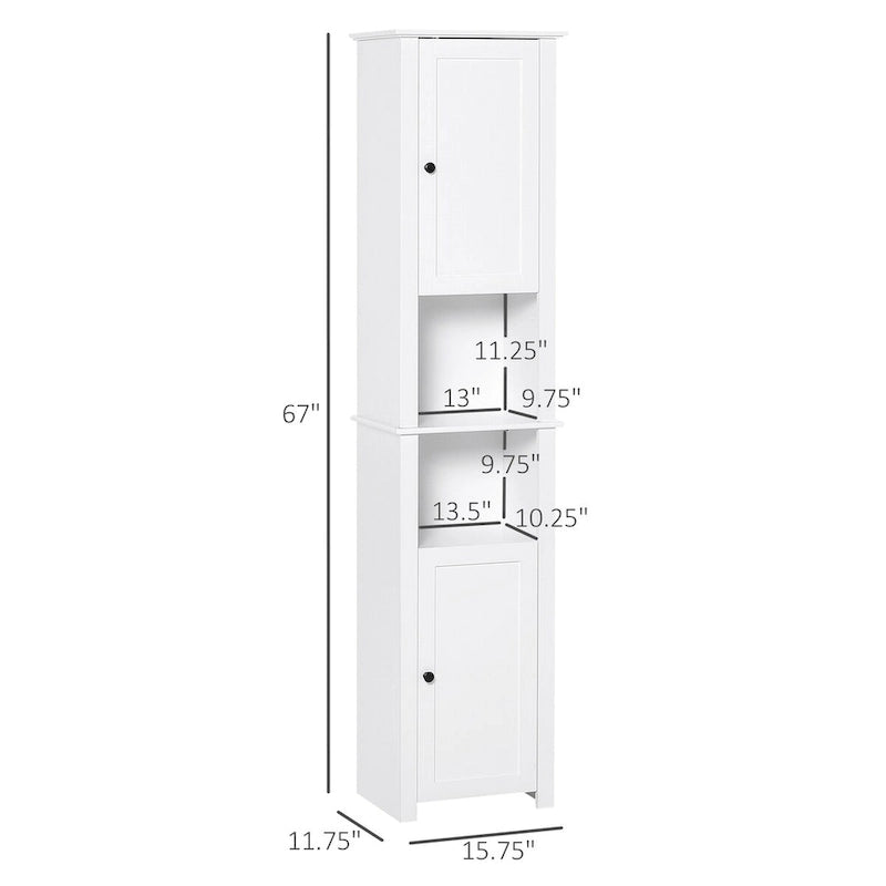 Armoire à linge blanche sur pied avec 2 portes et 2 étagères ouvertes, pour 1 personne
