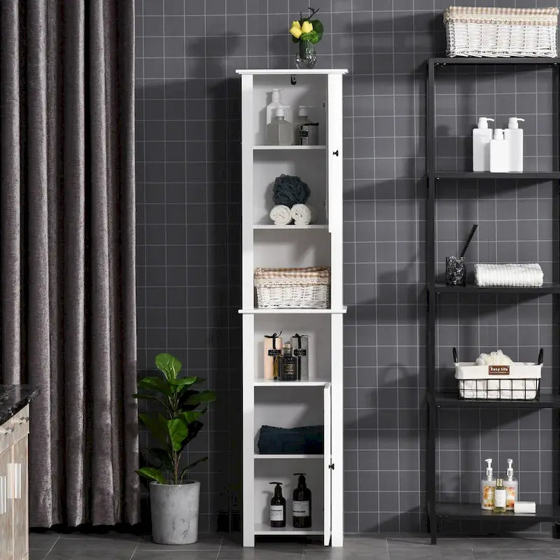 Armoire à linge blanche sur pied avec 2 portes et 2 étagères ouvertes, pour 1 personne