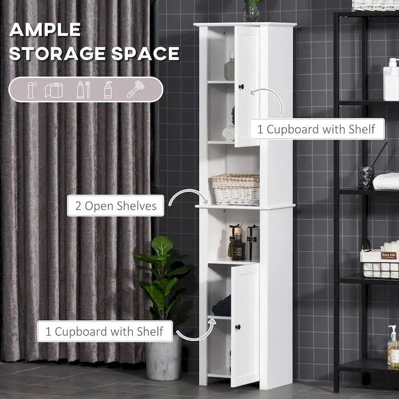 Armoire à linge blanche sur pied avec 2 portes et 2 étagères ouvertes, pour 1 personne