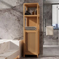 Meuble de rangement d'angle en bambou verni naturel, assemblage par 1 personne