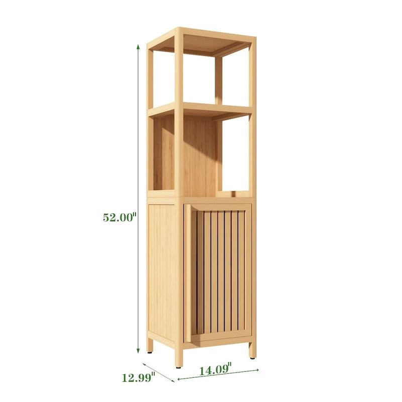 Meuble de rangement d'angle en bambou verni naturel, assemblage par 1 personne