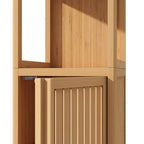 Meuble de rangement d'angle en bambou verni naturel, assemblage par 1 personne
