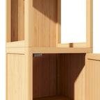 Meuble de rangement d'angle en bambou verni naturel, assemblage par 1 personne