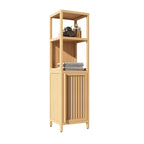 Meuble de rangement d'angle en bambou verni naturel, assemblage par 1 personne