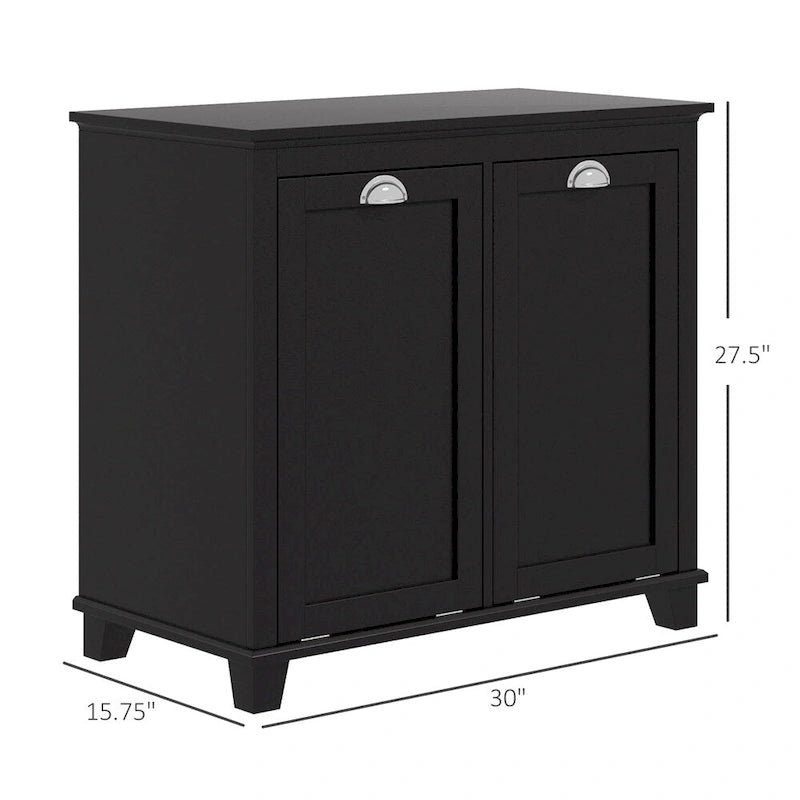 Meuble de rangement pour panier à linge inclinable double noir, 2 compartiments de rangement pour salle de bain