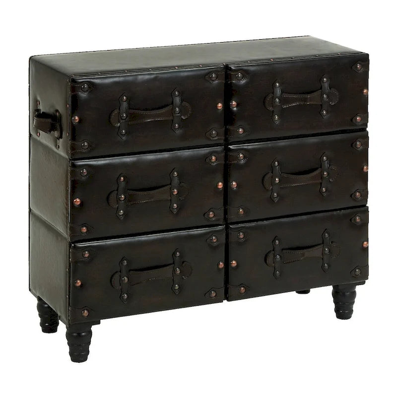 Coffre de rangement traditionnel en similicuir noir avec rivets et sangles – Article unique