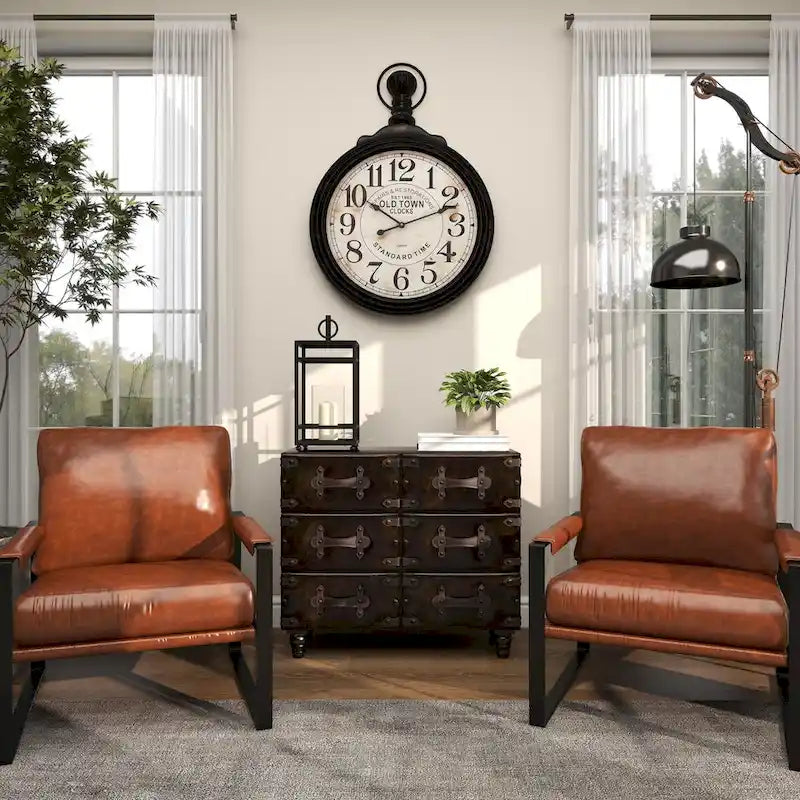 Coffre de rangement traditionnel en similicuir noir avec rivets et sangles – Article unique