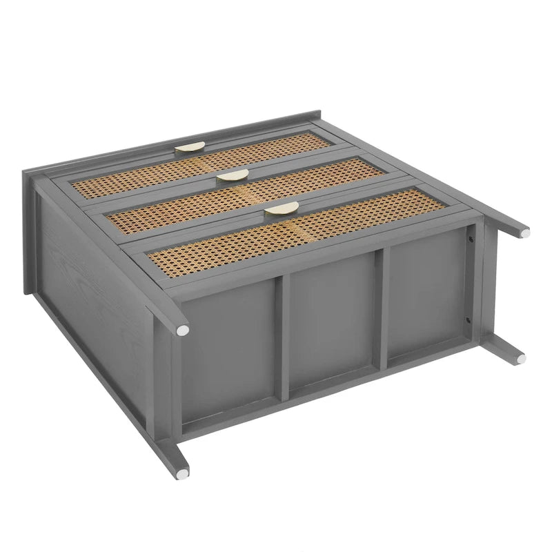 Meuble de rangement 3 tiroirs en rotin vert/gris