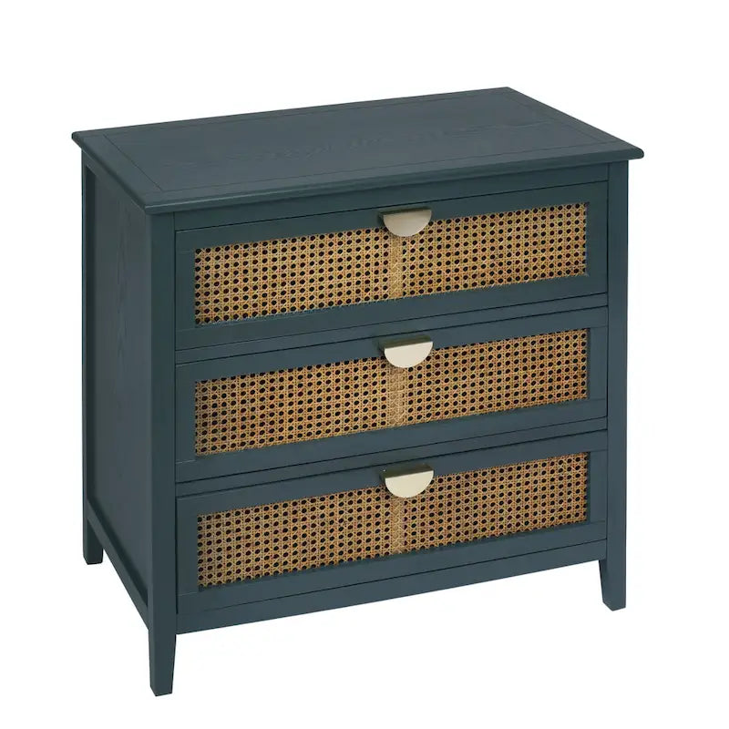Meuble de rangement 3 tiroirs en rotin vert/gris