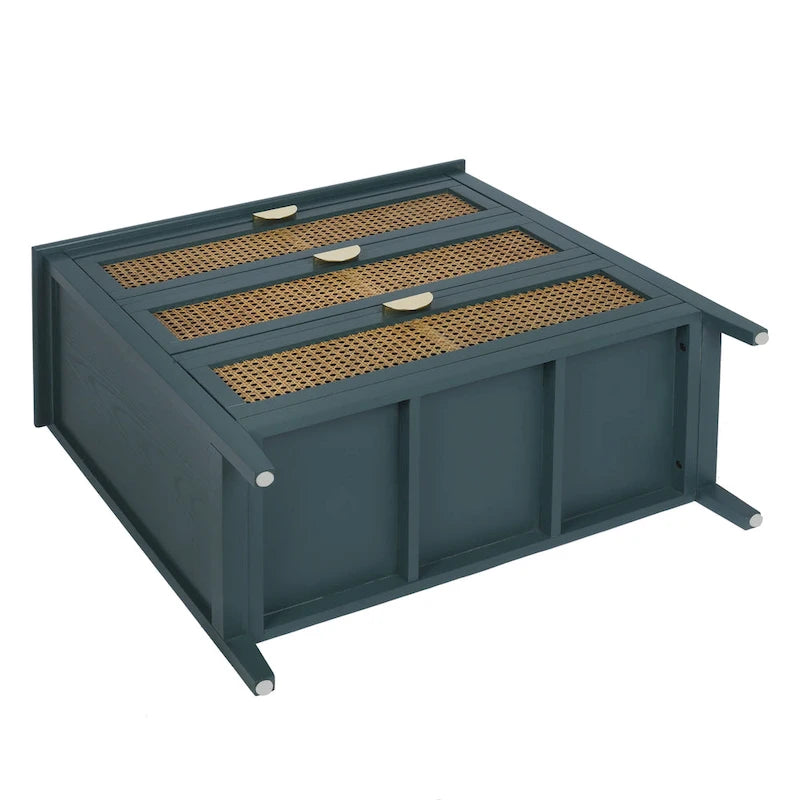 Meuble de rangement 3 tiroirs en rotin vert/gris