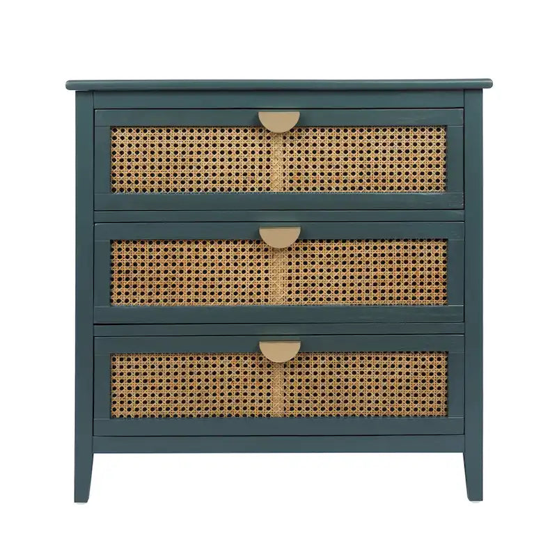 Meuble de rangement 3 tiroirs en rotin vert/gris