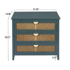Meuble de rangement 3 tiroirs en rotin vert/gris