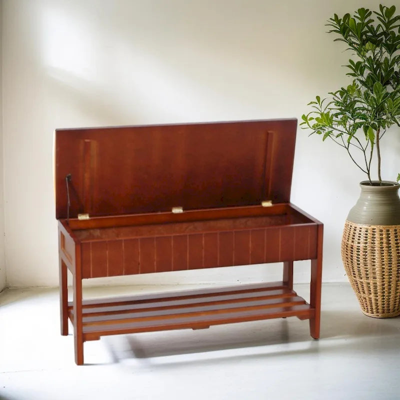 Banc à chaussures en bois massif cerisier/blanc, une place