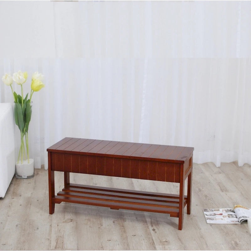 Banc à chaussures en bois massif cerisier/blanc, une place