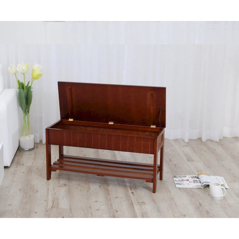 Banc à chaussures en bois massif cerisier/blanc, une place