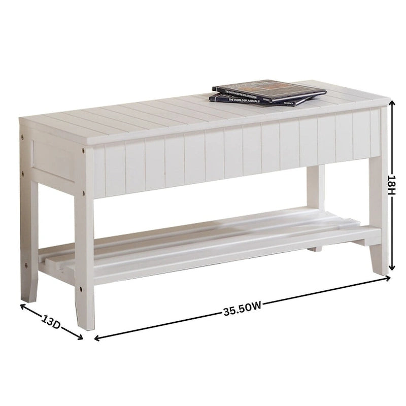 Banc à chaussures en bois massif cerisier/blanc, une place