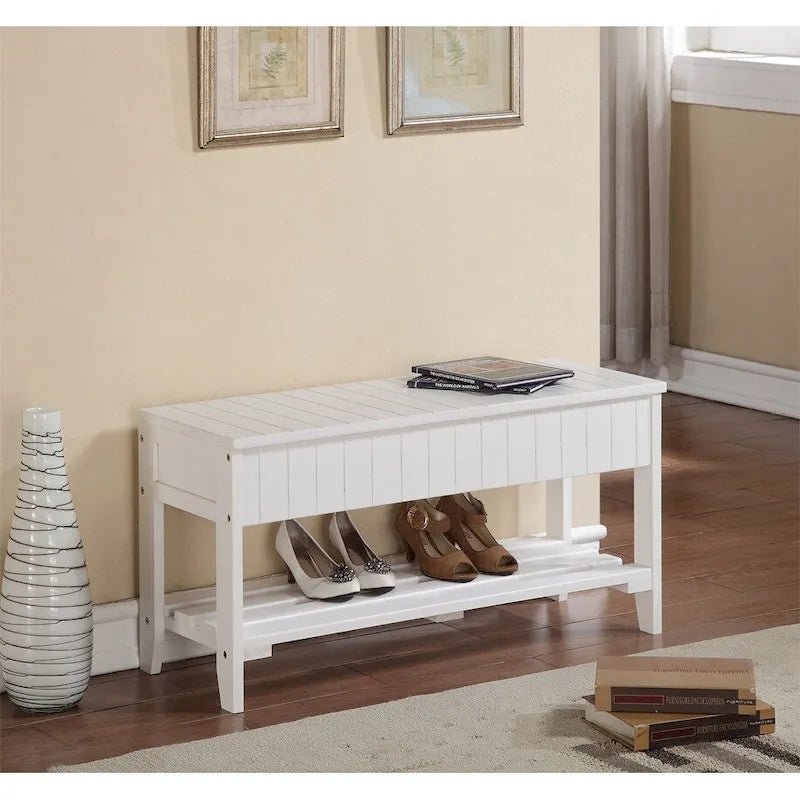 Banc à chaussures en bois massif cerisier/blanc, une place