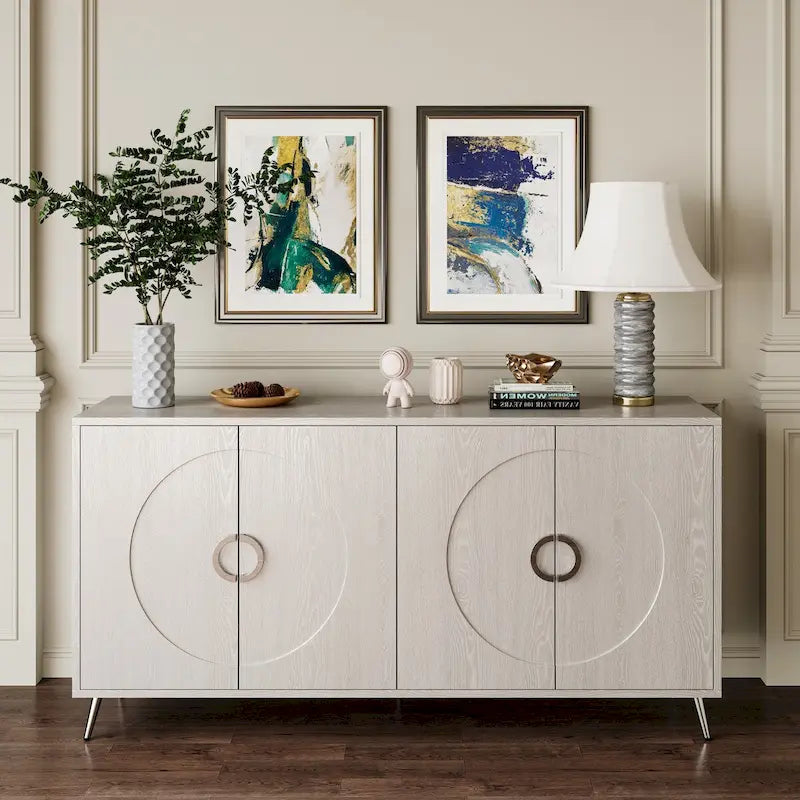 Meuble Buffet à 4 portes, Champagne / Noir Vieilli, 2 niveaux de rangement