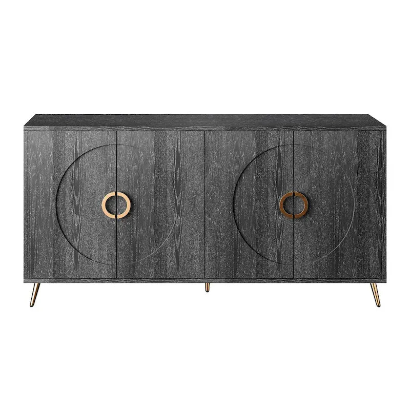 Meuble Buffet à 4 portes, Champagne / Noir Vieilli, 2 niveaux de rangement