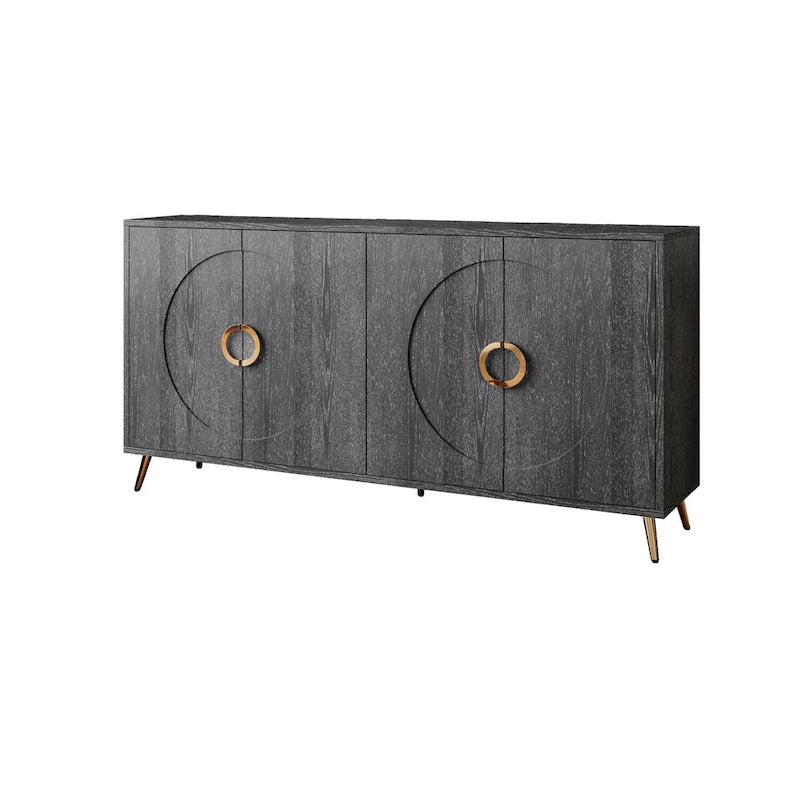 Meuble Buffet à 4 portes, Champagne / Noir Vieilli, 2 niveaux de rangement