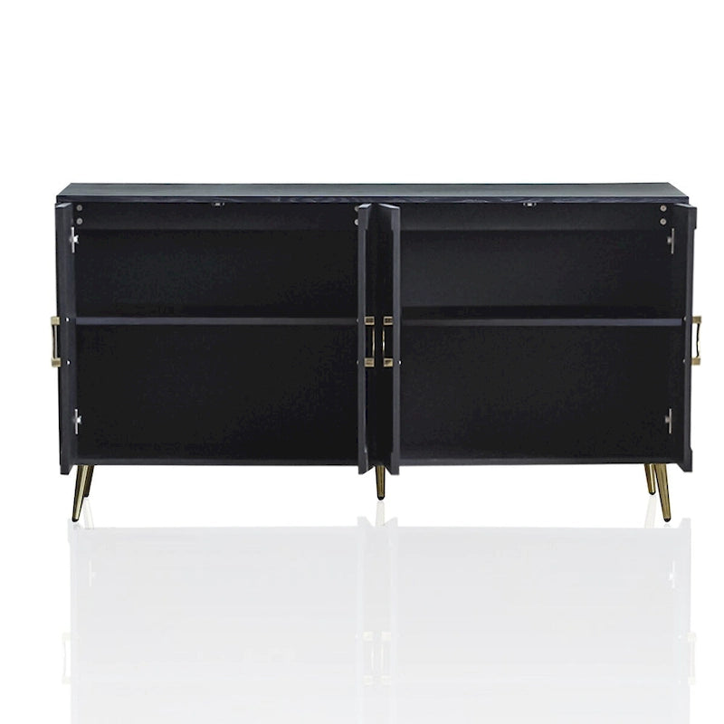 Meuble Buffet à 4 portes, Champagne / Noir Vieilli, 2 niveaux de rangement