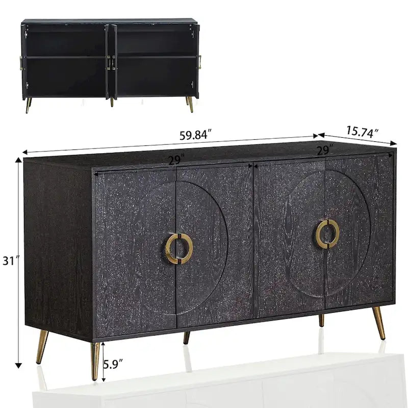 Meuble Buffet à 4 portes, Champagne / Noir Vieilli, 2 niveaux de rangement