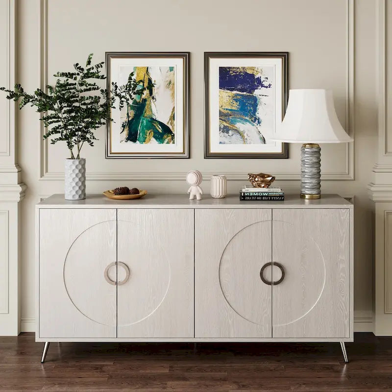 Meuble Buffet à 4 portes, Champagne / Noir Vieilli, 2 niveaux de rangement
