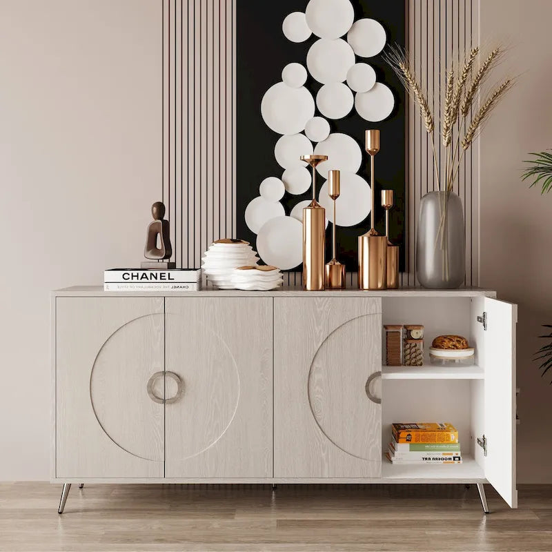 Meuble Buffet à 4 portes, Champagne / Noir Vieilli, 2 niveaux de rangement
