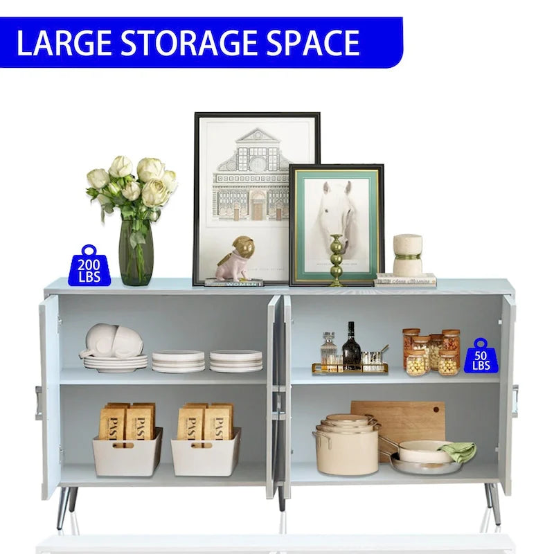 Meuble Buffet à 4 portes, Champagne / Noir Vieilli, 2 niveaux de rangement