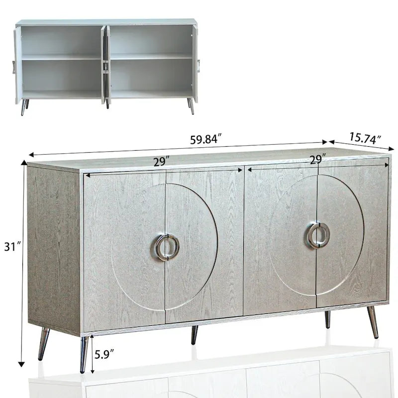 Meuble Buffet à 4 portes, Champagne / Noir Vieilli, 2 niveaux de rangement